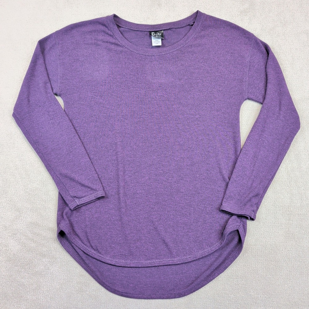 Felina Size M Purple Long Sleeve High Low Hem Scoop Neck Y2K Knit Top C3695